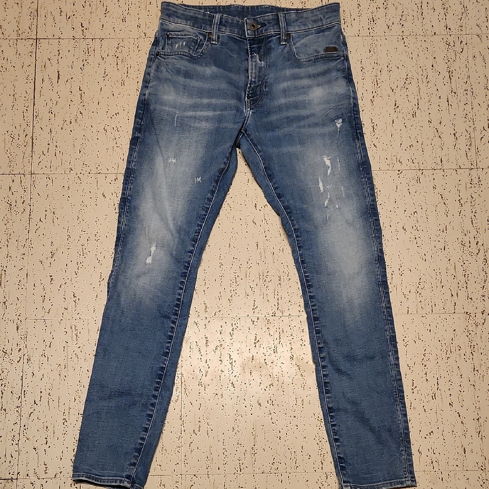 G-Star Raw Blue Wash Distressed Revend Skinny Fit Jeans